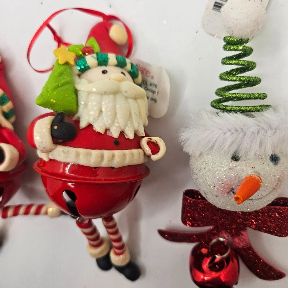 Vintage Jingle Bell Lane Christmas Ornaments‎ Lot Santa Snowman Dangling Legs